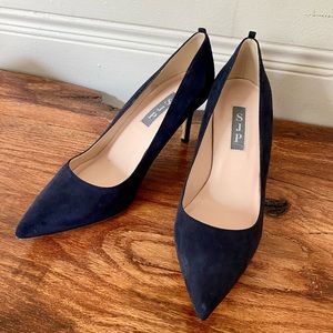 SJP Fawn Navy Blue Suede Heel